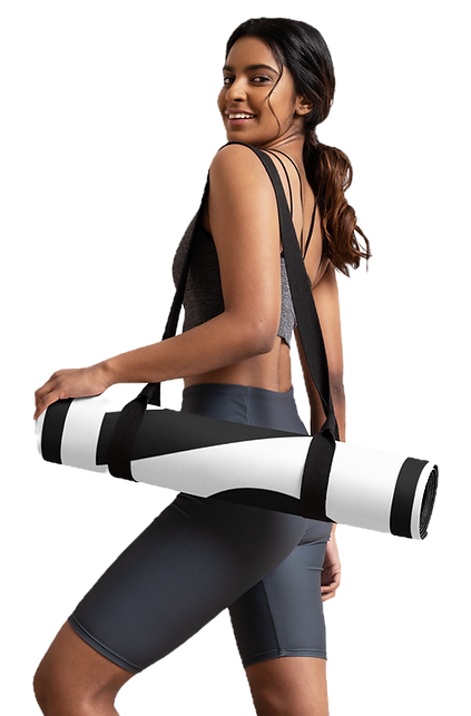 Girl with a yoga mat over he shoulder